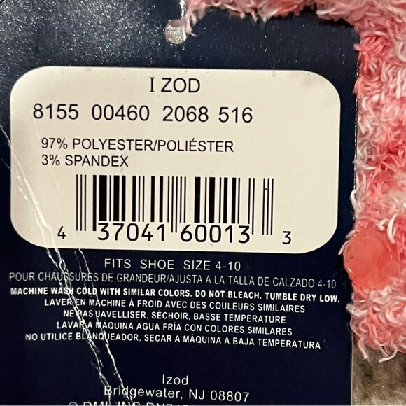 NWT Izod Pink Fuzzy Slipper Socks With Grips - Picture 3 of 3